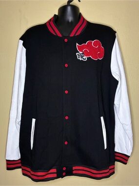 BoxLunch Akatsuki Naruto Black and White Varsity Bomber Jacket with Red Trim